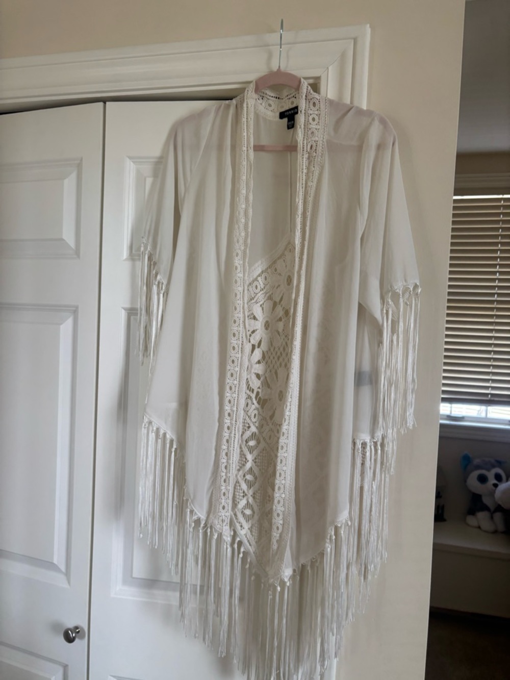 Boho White Fringe Crochet Kimono